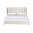 Posh Living Kam Upholstered Linen & Wood King Platform Bed in Light Beige