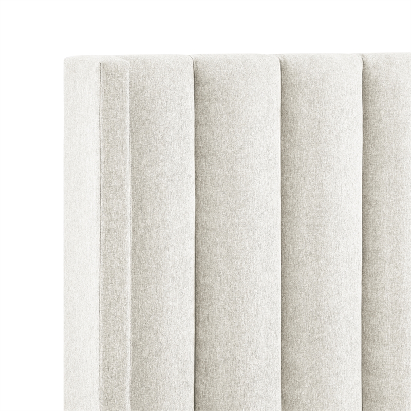 Posh Living Kam Upholstered Linen & Wood King Platform Bed in Light Beige