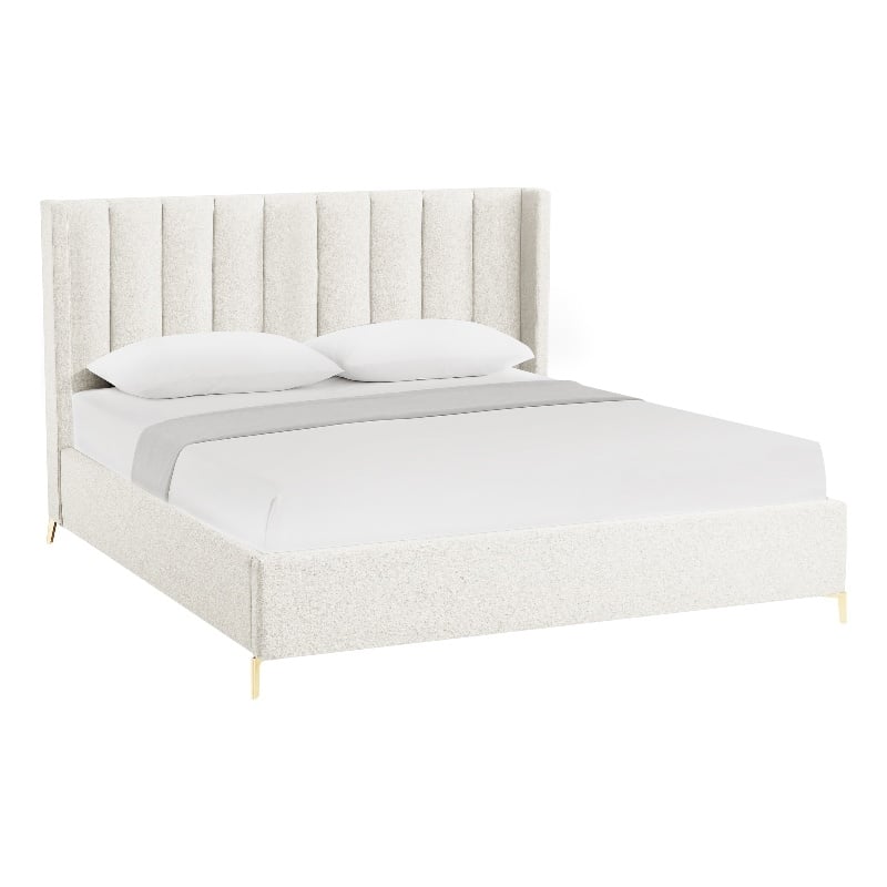 Posh Living Kam Upholstered Linen & Wood Queen Platform Bed in Light Beige