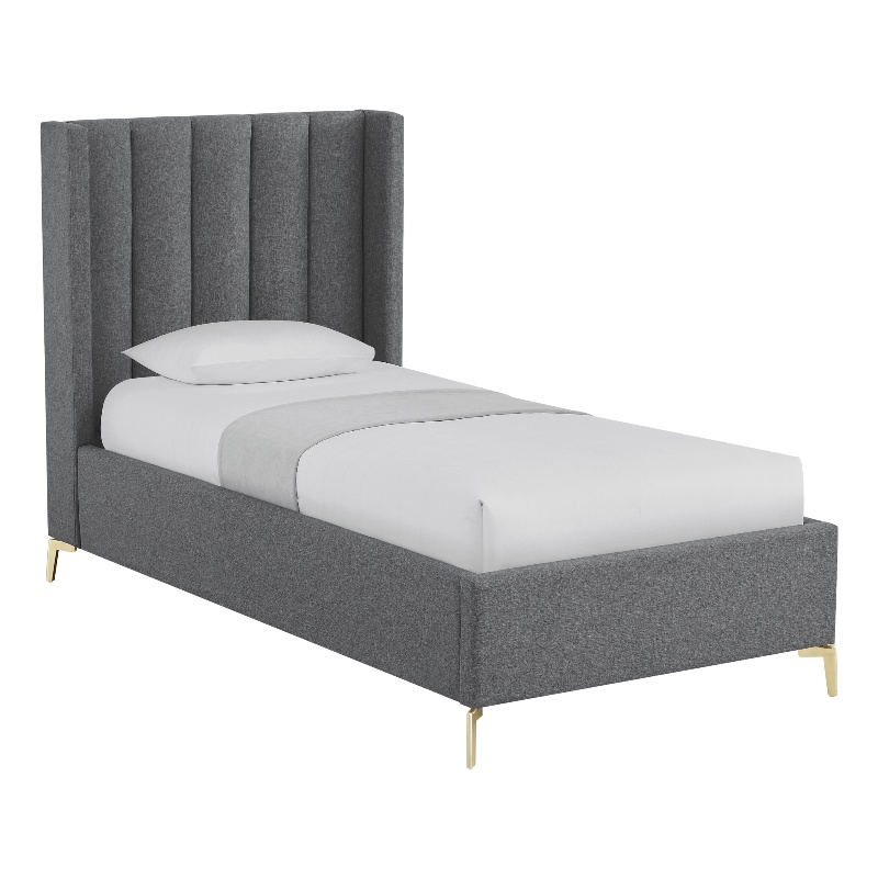 Posh Living Kam Upholstered Linen & Wood Twin XL Platform Bed in Gray