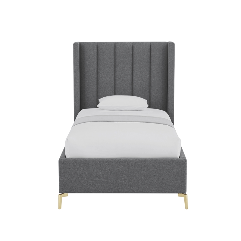 Posh Living Kam Upholstered Linen & Wood Full Platform Bed in Gray