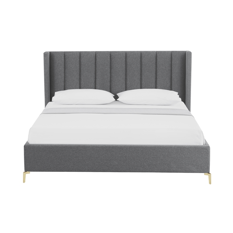 Posh Living Kam Upholstered Linen & Wood King Platform Bed in Gray