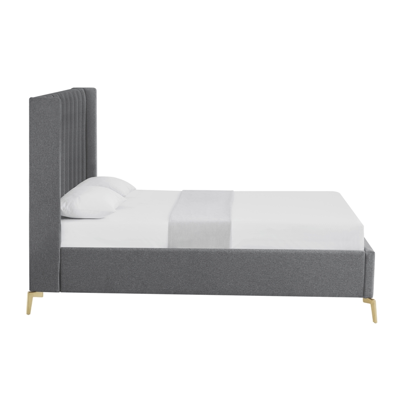 Posh Living Kam Upholstered Linen & Wood King Platform Bed in Gray