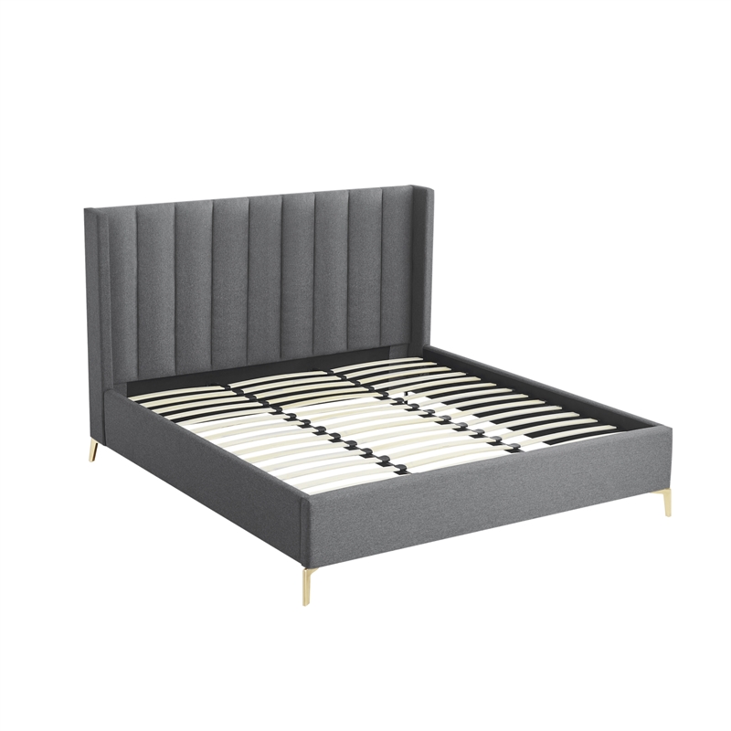 Posh Living Kam Upholstered Linen & Wood King Platform Bed in Gray