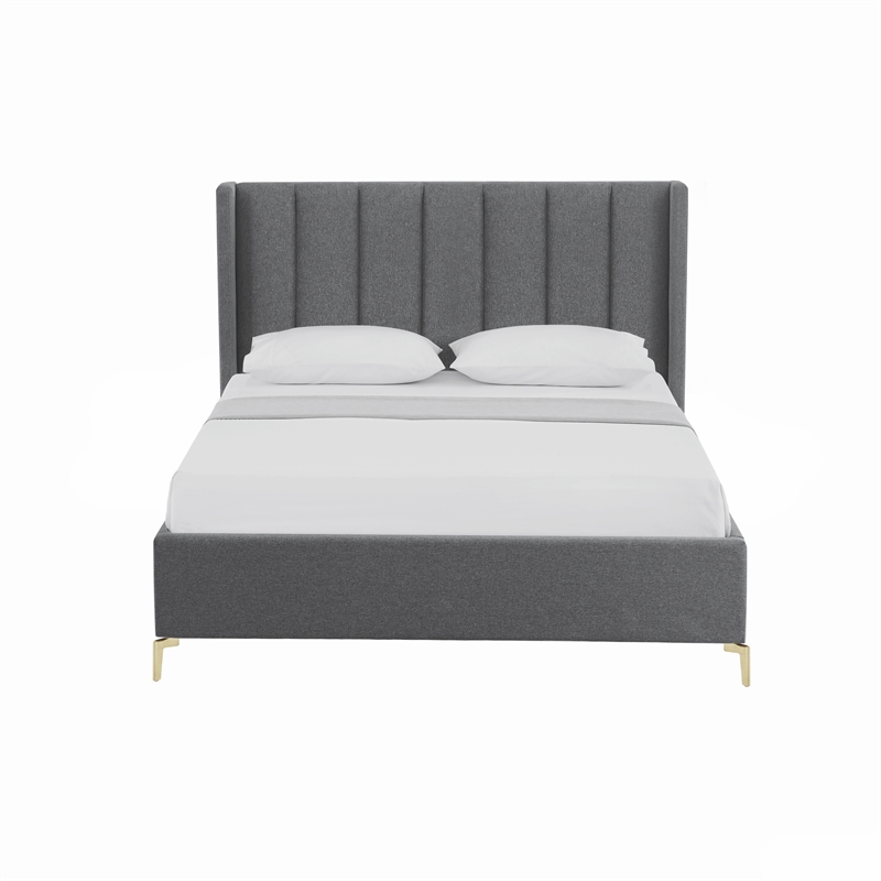 Posh Living Kam Upholstered Linen & Wood Queen Platform Bed in Gray