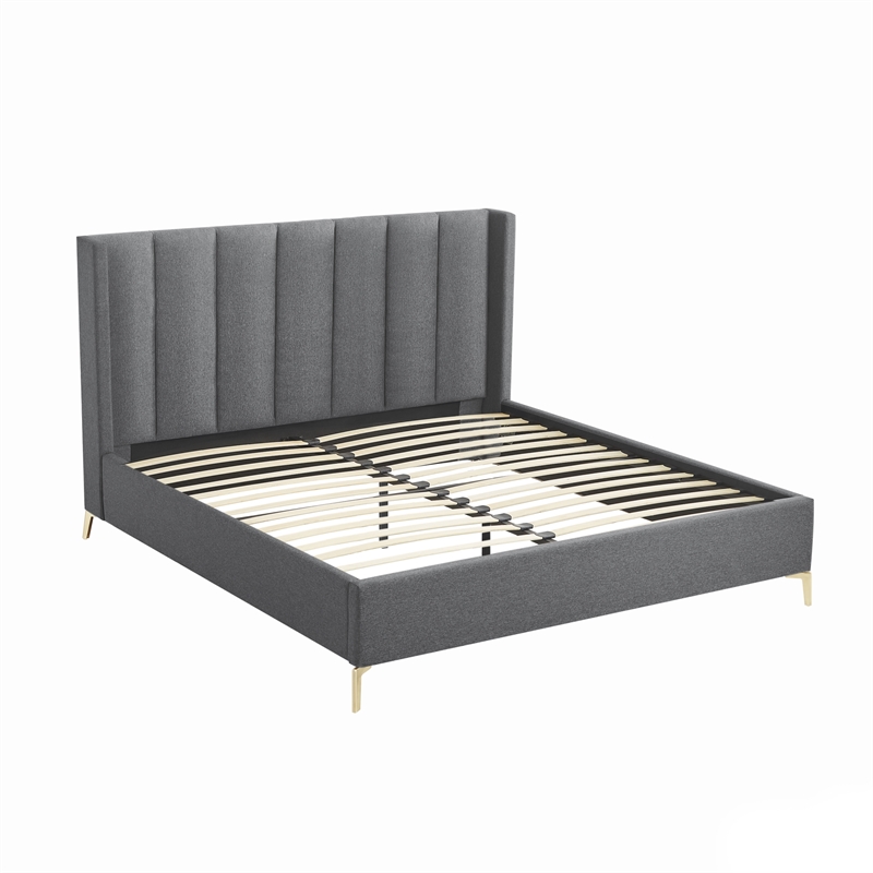 Posh Living Kam Upholstered Linen & Wood Queen Platform Bed in Gray
