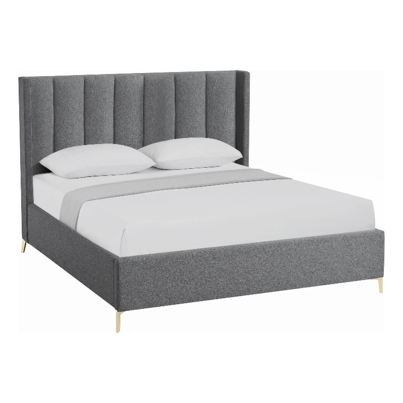 Posh Living Kam Upholstered Linen & Wood Queen Platform Bed in Gray