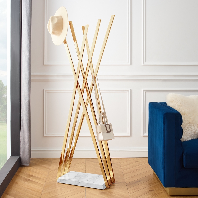 Posh Living Kayliana  Marble Base Freestanding Coat Rack Gold