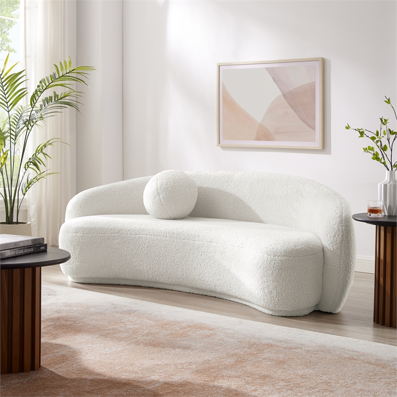 Posh Living Gabby Upholstered Sherpa & Wood Sofa with Curve Back in White