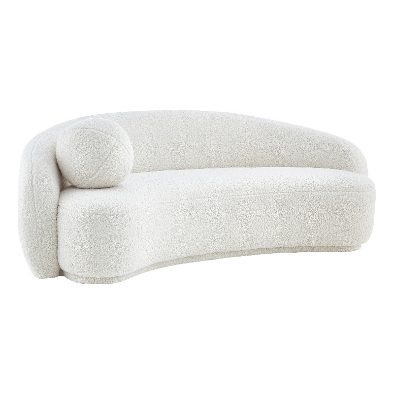 Posh Living Gabby Upholstered Sherpa & Wood Sofa with Curve Back in White