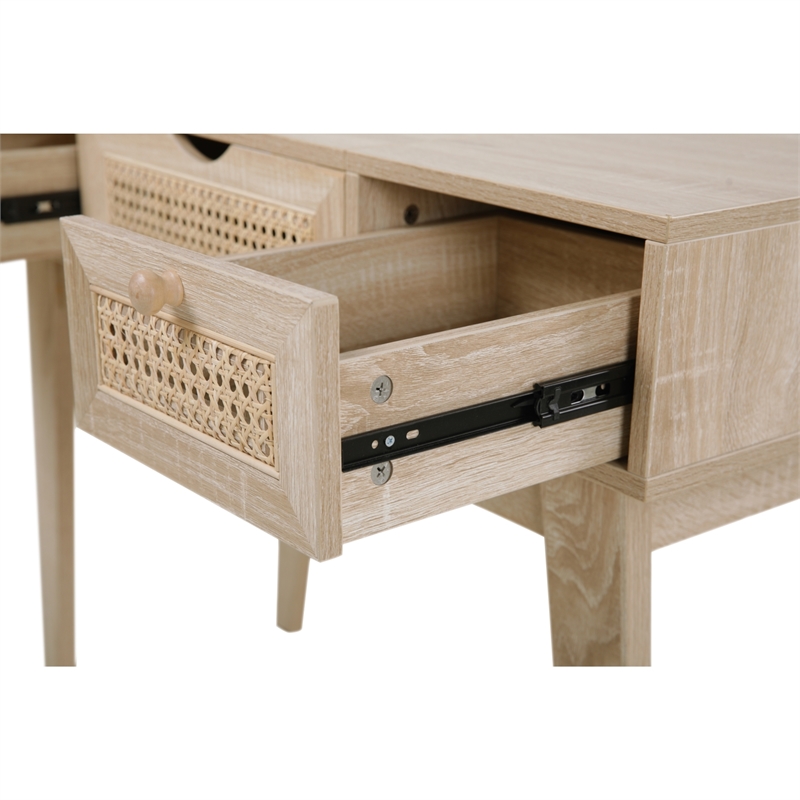 Posh Living Aralyn Wood & Rattan Vanity Table in Beige/Natural