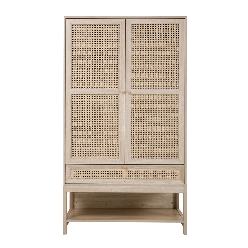 Posh Living Aralyn Wood Storage Cabinet Wardrobe Dresser in Natural/Beige