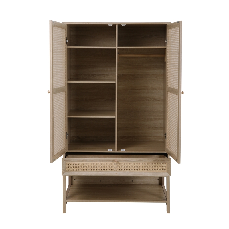 Posh Living Aralyn Wood Storage Cabinet Wardrobe Dresser in Natural/Beige