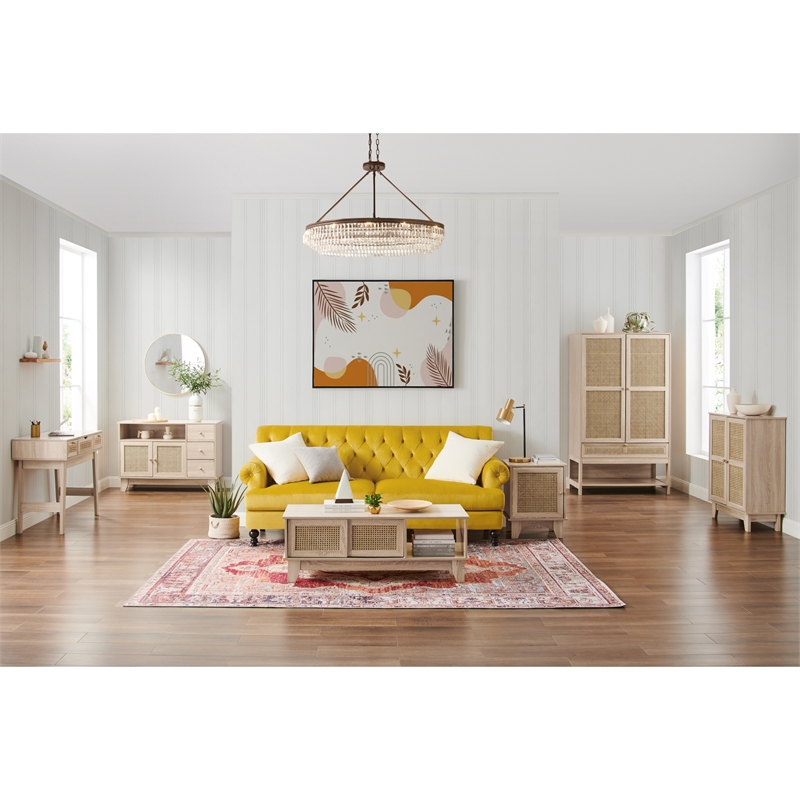 Posh Living Aralyn 2-Door Wood & Rattan Coffee Table in Beige/Natural