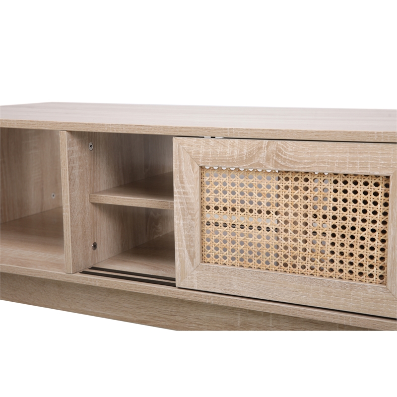 Posh Living Aralyn 2-Door Wood & Rattan Coffee Table in Beige/Natural