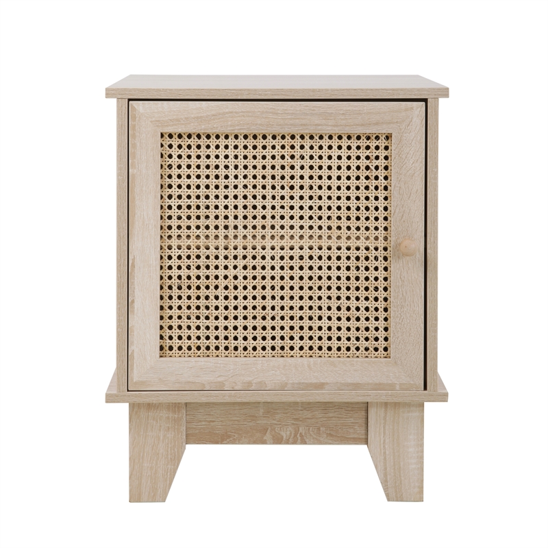 Posh Living Aralyn Rattan & Wood Side Table Nightstand in Natural/Beige