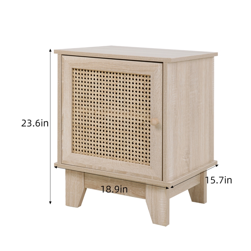Posh Living Aralyn Rattan & Wood Side Table Nightstand in Natural/Beige