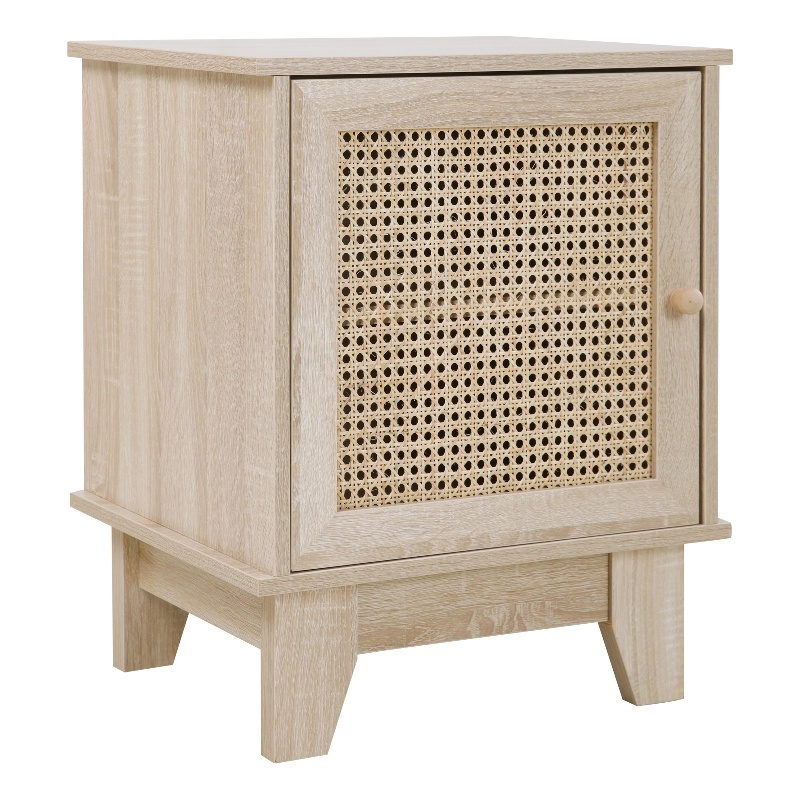 Posh Living Aralyn Rattan & Wood Side Table Nightstand in Natural/Beige