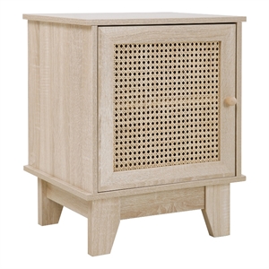 Posh Living Aralyn Rattan & Wood Side Table Nightstand in Natural/Beige
