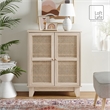 Posh Living Aralyn 2-Door Wood & Rattan Cabinet with Shelves in Beige/Natural