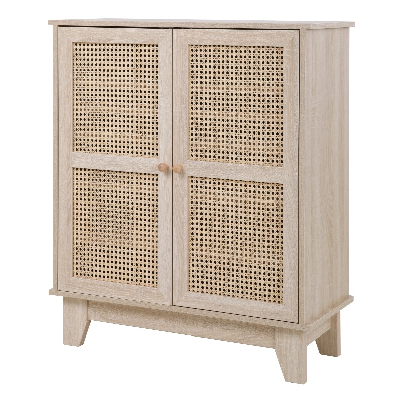 Posh Living Aralyn 2-Door Wood & Rattan Cabinet with Shelves in Beige/Natural