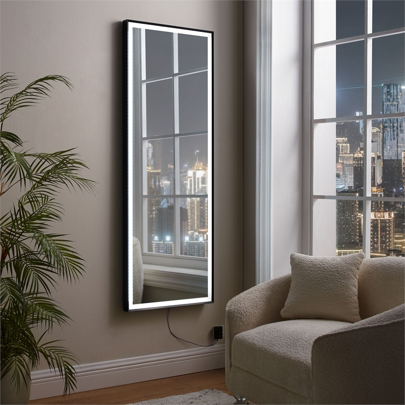Posh Living Auron Rectangular Glass Mirror with LED Lights in Black