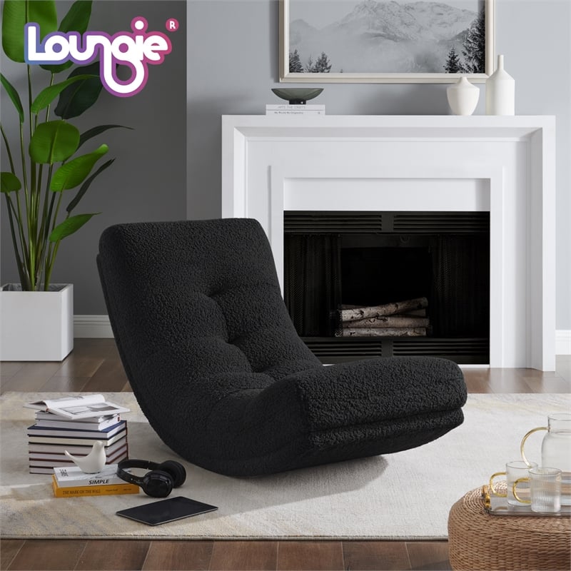 Posh Living Allana Upholstered Sherpa & Wood Rocking Chair in Black