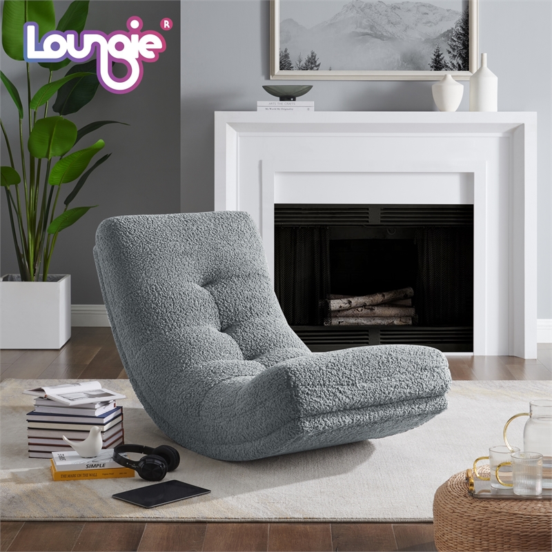 Posh Living Allana Upholstered Sherpa & Wood Rocking Chair in Gray