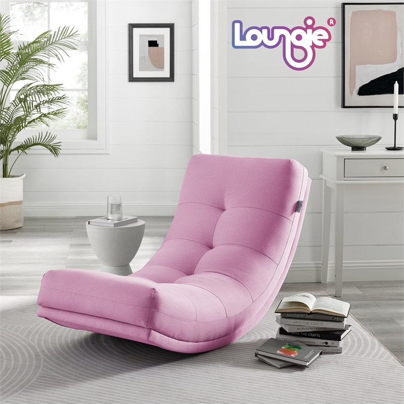 Posh Living Allana Upholstered Linen & Wood Rocking Chair in Pink