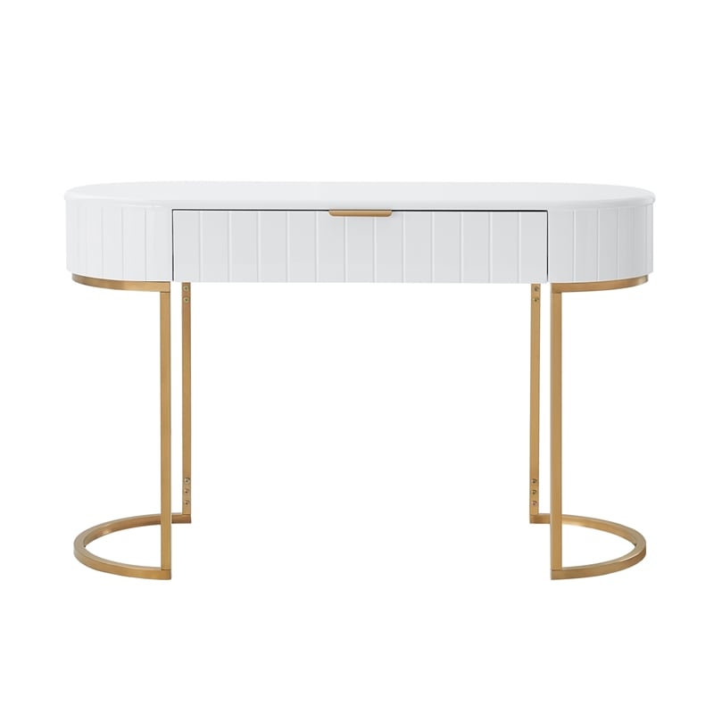 Posh Living Zaylie Modern Wood & Steel Dressing Vanity Table in White/Gold