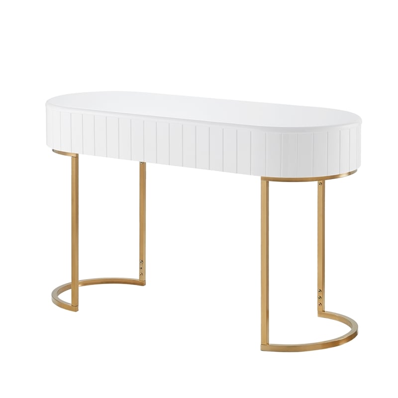 Posh Living Zaylie Modern Wood & Steel Dressing Vanity Table in White/Gold