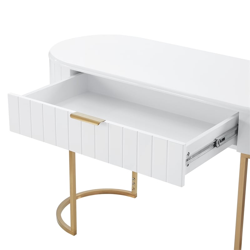 Posh Living Zaylie Modern Wood & Steel Dressing Vanity Table in White/Gold