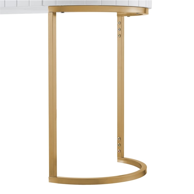 Posh Living Zaylie Modern Wood & Steel Dressing Vanity Table in White/Gold