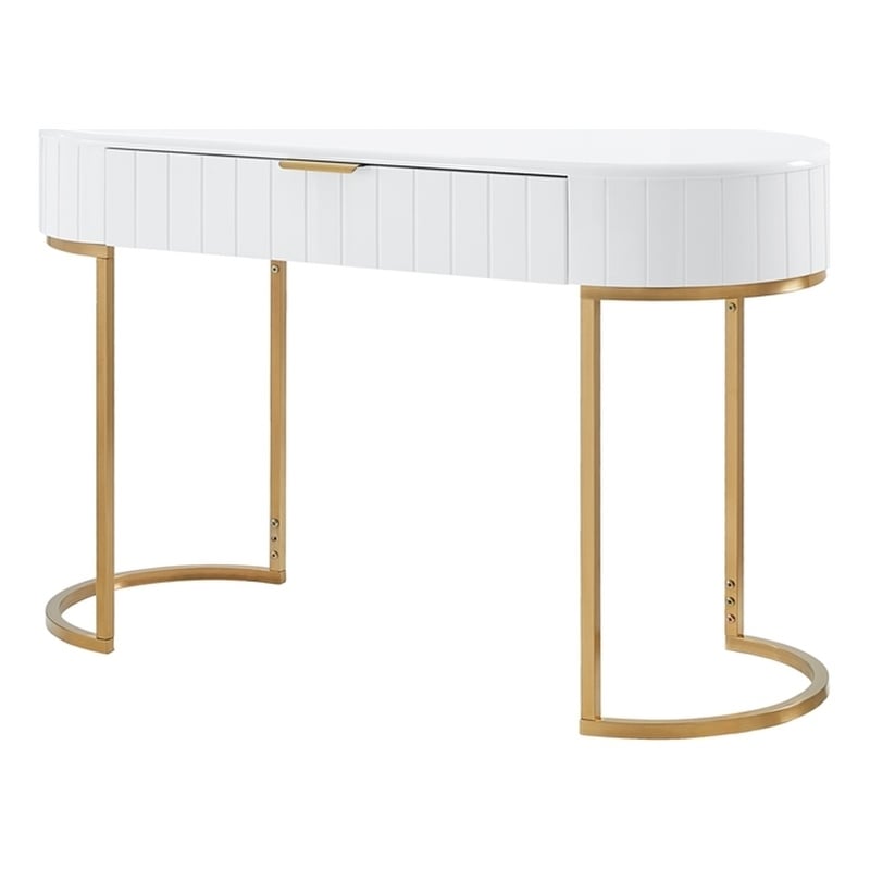 Posh Living Zaylie Modern Wood & Steel Dressing Vanity Table in White/Gold