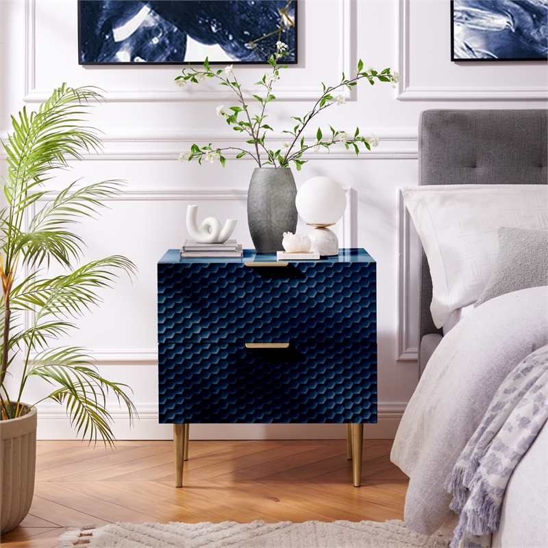 Posh Living Vail Wood Side Table Nightstand in Navy/Gold