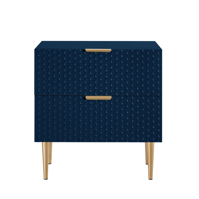 Posh Living Vail Wood Side Table Nightstand in Navy/Gold