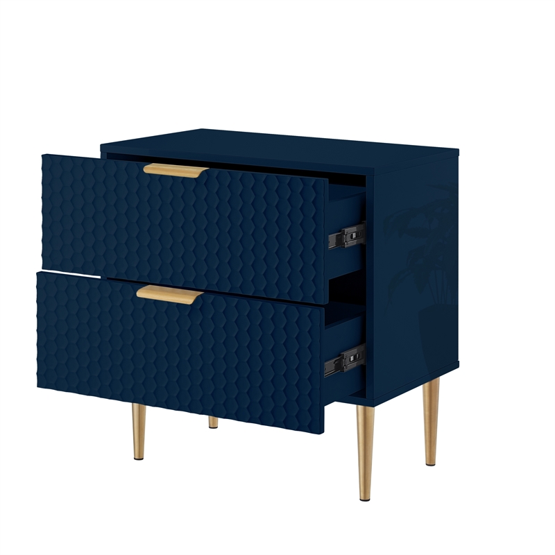 Posh Living Vail Wood Side Table Nightstand in Navy/Gold
