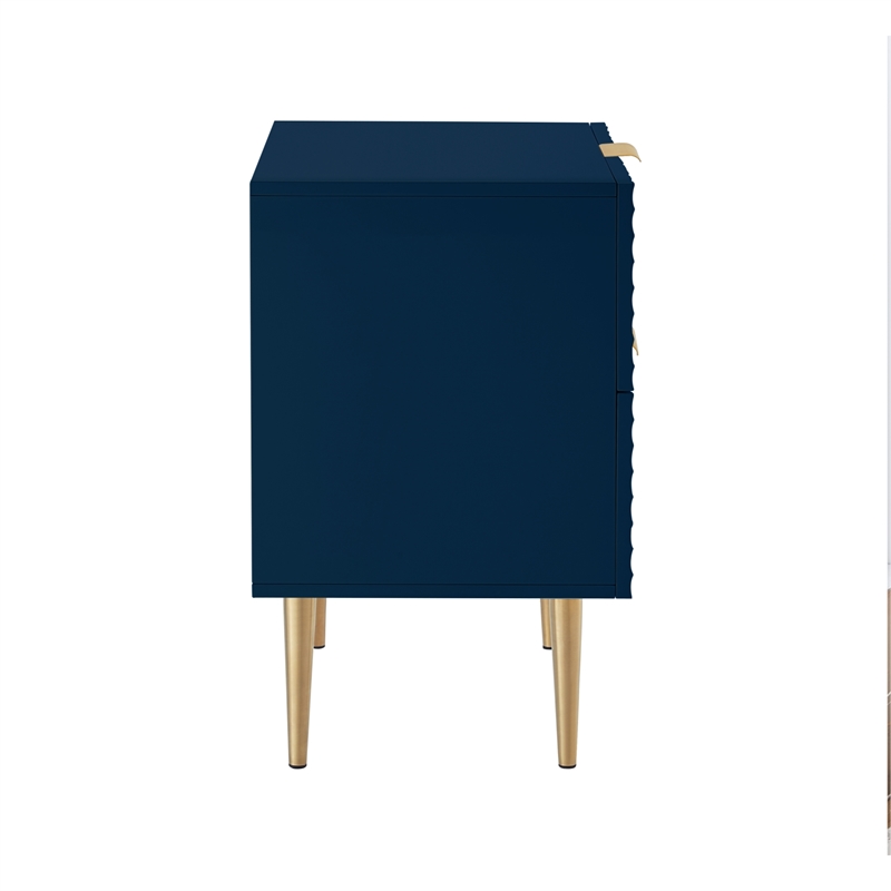 Posh Living Vail Wood Side Table Nightstand in Navy/Gold