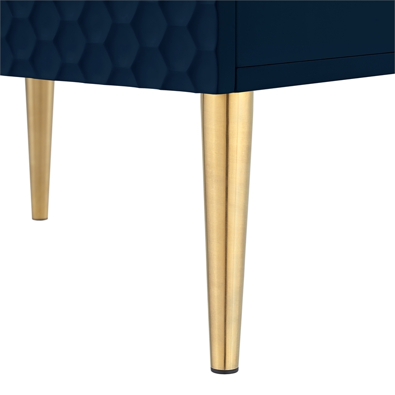 Posh Living Vail Wood Side Table Nightstand in Navy/Gold