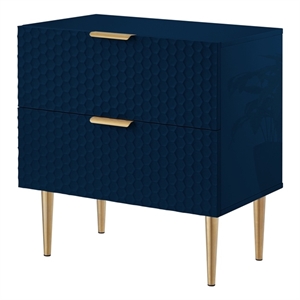 Posh Living Vail Wood Side Table Nightstand in Navy/Gold