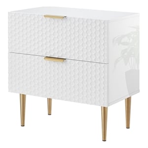Posh Living Vail Wood Side Table Nightstand in White/Gold