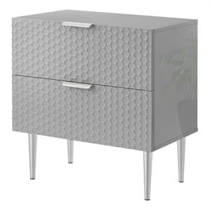 Posh Living Vail Wood Side Table Nightstand in Gray/Chrome