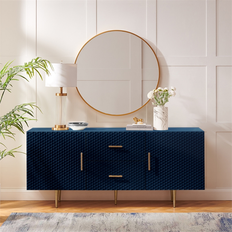 Posh Living Vail 2-Drawer Modern Wood Sideboard Buffet Cabinet in Navy/Gold
