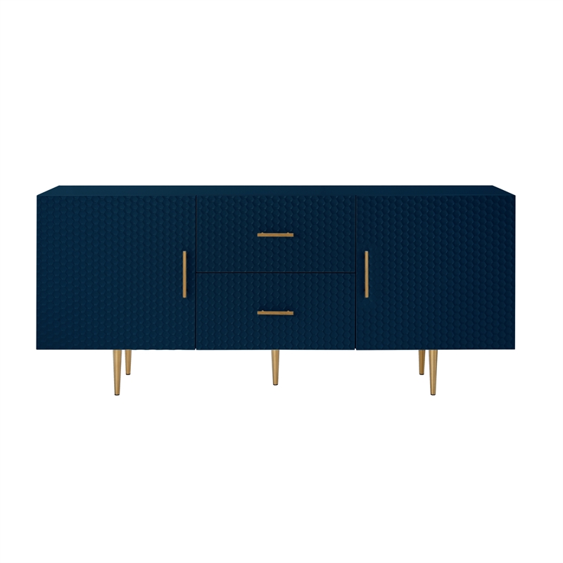 Posh Living Vail 2-Drawer Modern Wood Sideboard Buffet Cabinet in Navy/Gold
