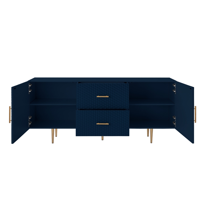 Posh Living Vail 2-Drawer Modern Wood Sideboard Buffet Cabinet in Navy/Gold