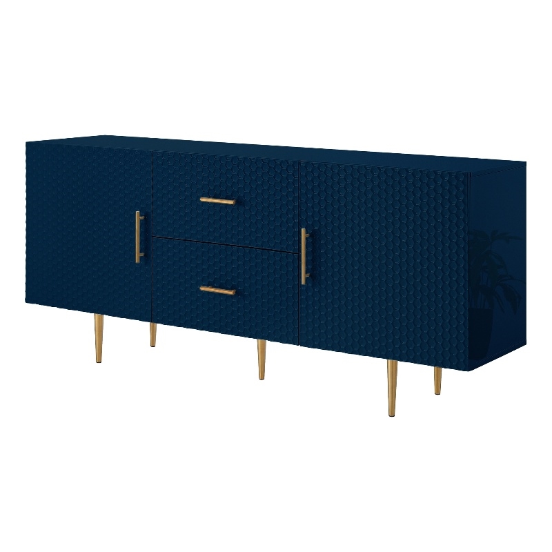 Posh Living Vail 2-Drawer Modern Wood Sideboard Buffet Cabinet in Navy/Gold