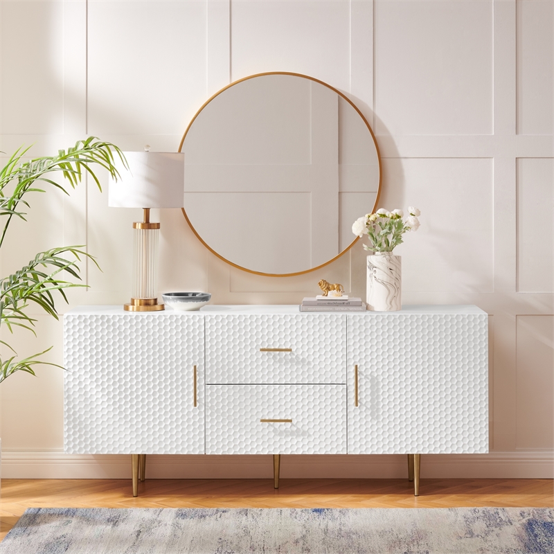 Posh Living Vail 2-Drawer Modern Wood Sideboard Buffet Cabinet in White/Gold