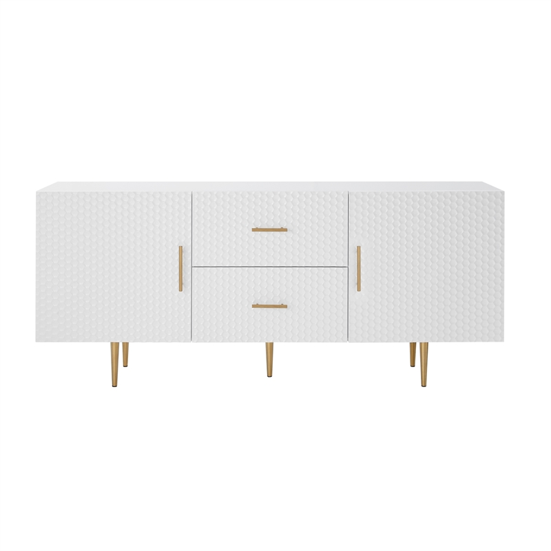 Posh Living Vail 2-Drawer Modern Wood Sideboard Buffet Cabinet in White/Gold