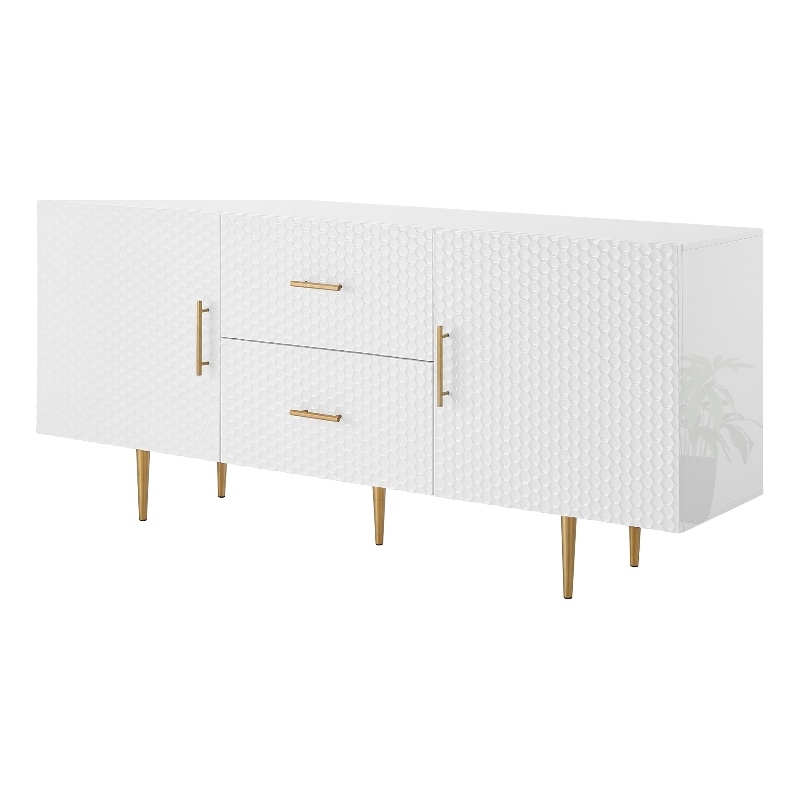Posh Living Vail 2-Drawer Modern Wood Sideboard Buffet Cabinet in White/Gold