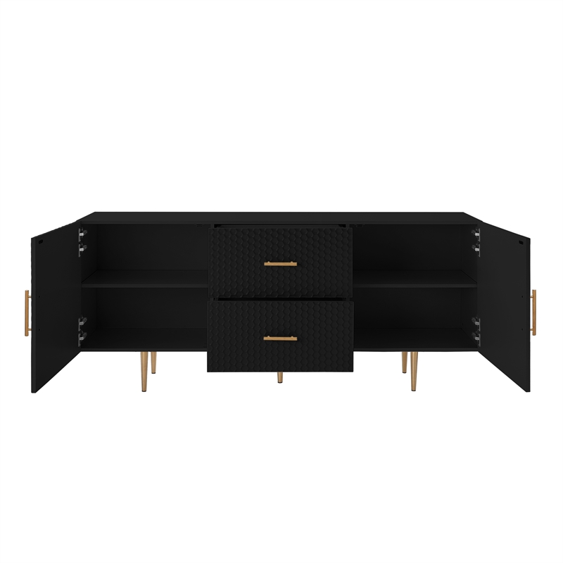 Posh Living Vail 2-Drawer Modern Wood Sideboard Buffet Cabinet in Black/Gold